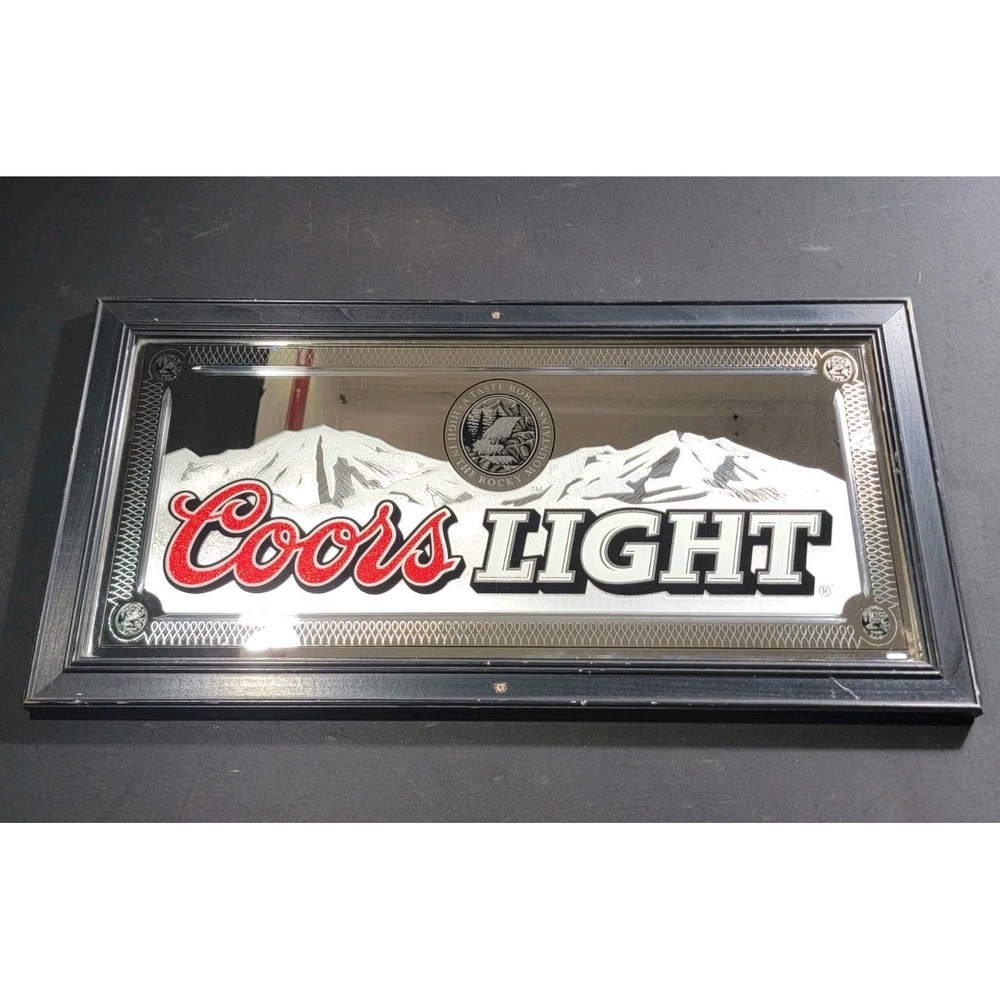 Vintage 2000 Coors Light Mirror Bar Sign Man Cave Etched Glass Black Frame
